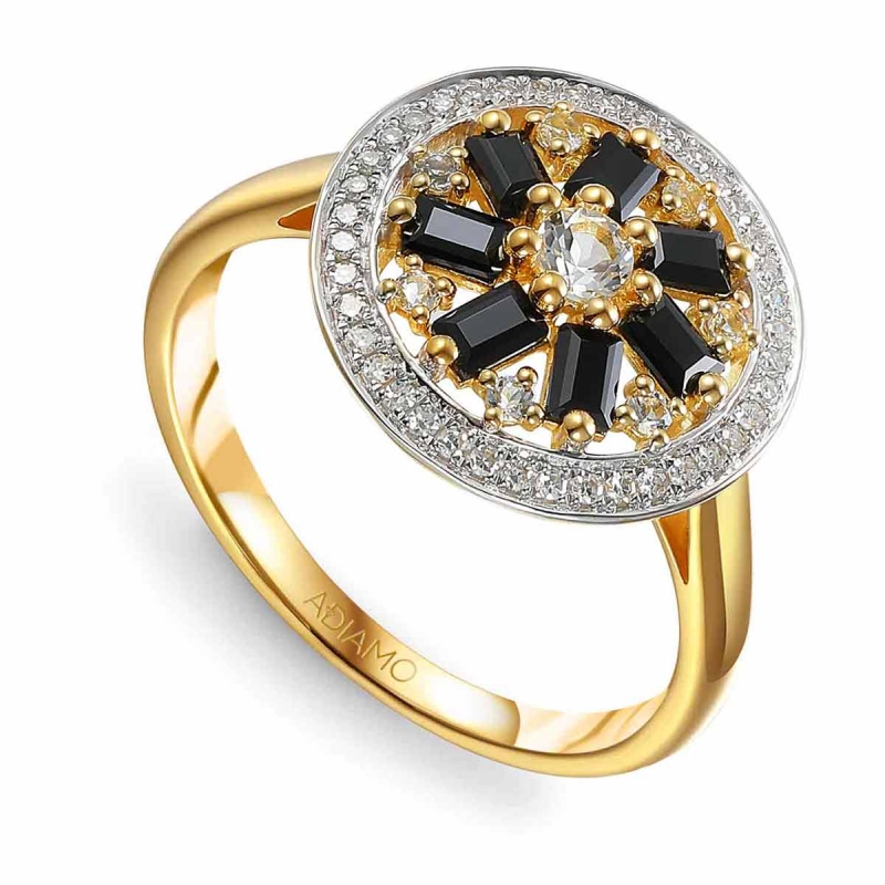 Pierścionek z czarnymi spinelami, białymi topazami i diamentami (R90385 Y BSP): 18 - zdjęcie: 1