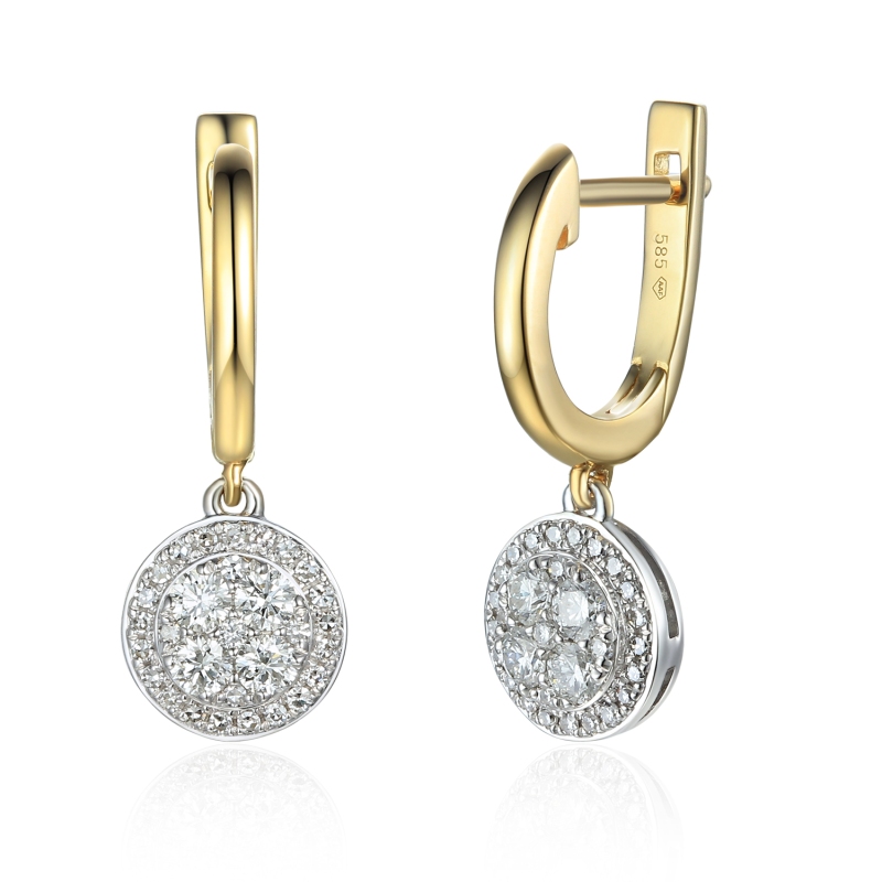 Kolczyki z dwukolorowego złota - okrągłe z diamentami - zapięcie angielskie  0,65ct  (E61528 YW A) - zdjęcie: 1