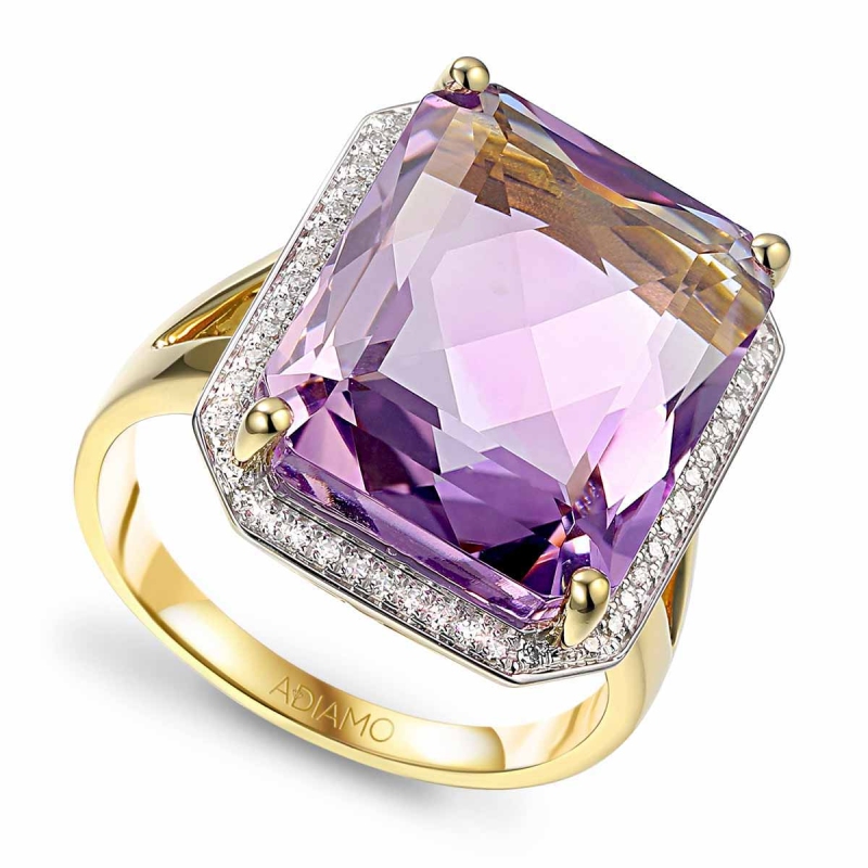 Pierścionek z ametystem i diamentami (R33406 Y AM): 7 - zdjęcie: 1