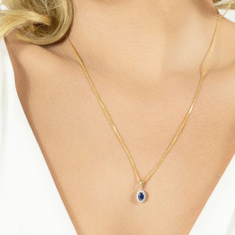 Zawieszka z szafirem i diamentami (P37507 YW SA) - zdjęcie: 2