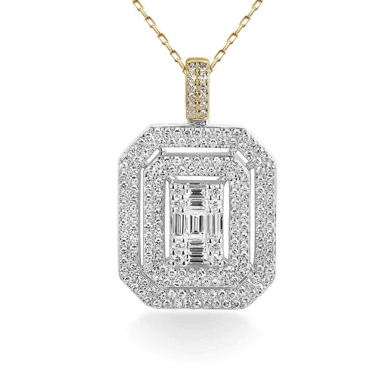 Zawieszka z dwukolorowego złota z diamentami w szlifie bagietowym - kwadratowa - 0,93 ct (P81616 YW) - zdjęcie: 1