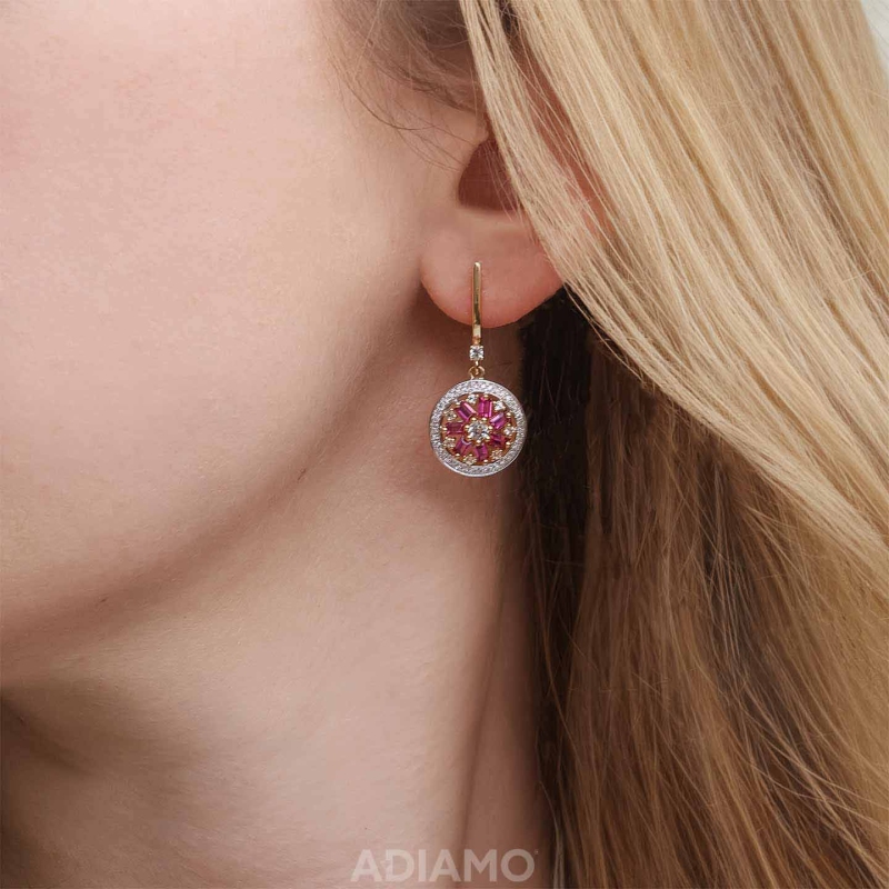 Kolczyki z rodolitami, białymi topazami i diamentami (E90385 Y A RH) - zdjęcie: 2