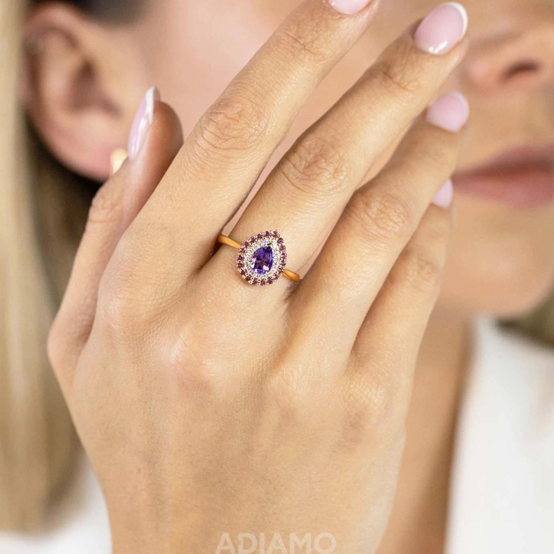 Pierścionek z ametystem, rodolitami i diamentami (R90190 Y AM): 15 - zdjęcie: 2
