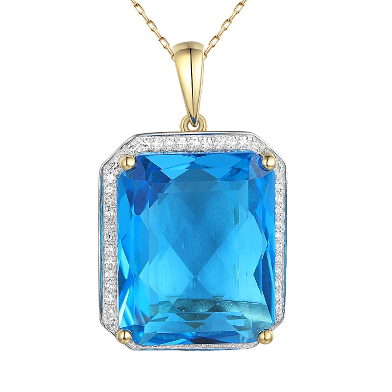 Zawieszka z żółtego złota z niebieskim topazem i diamentami - efektowna - 14,95 ct (P33406 Y BT) - zdjęcie: 1