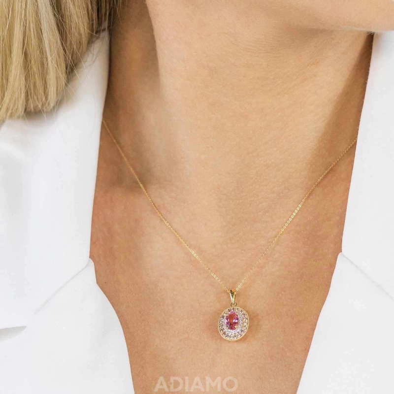 Zawieszka z żóltego złota z owalnym turmalinem, różowymi ametystami i diamentami (P90187 Y PTM) - zdjęcie: 2