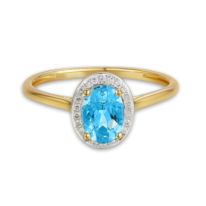 Pierścionek z niebieskim topazem i diamentami R62898 Y: 13 - zdjęcie: 3