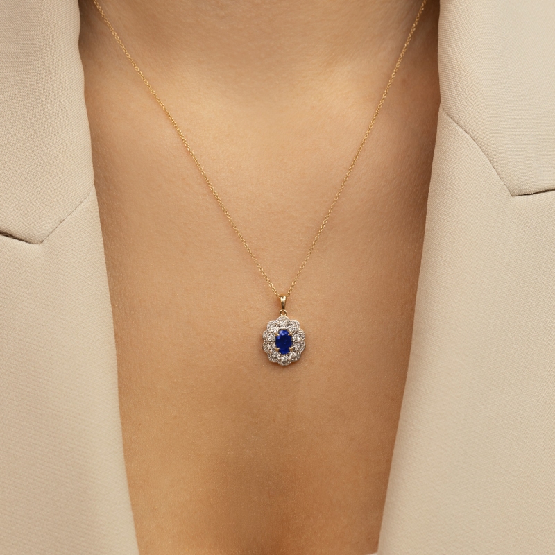 Zawieszka z szafirem i diamentami (P83432 Y SA) - zdjęcie: 2