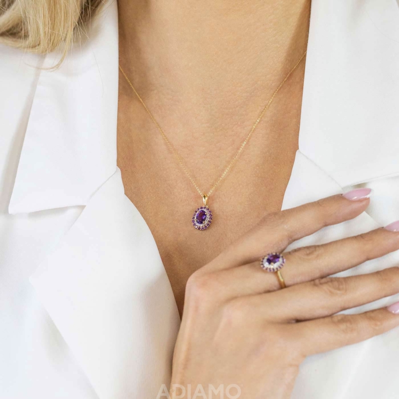Zawieszka z żółtego złota z ametystami i diamentami - rozeta (P71860 Y AM) - zdjęcie: 3