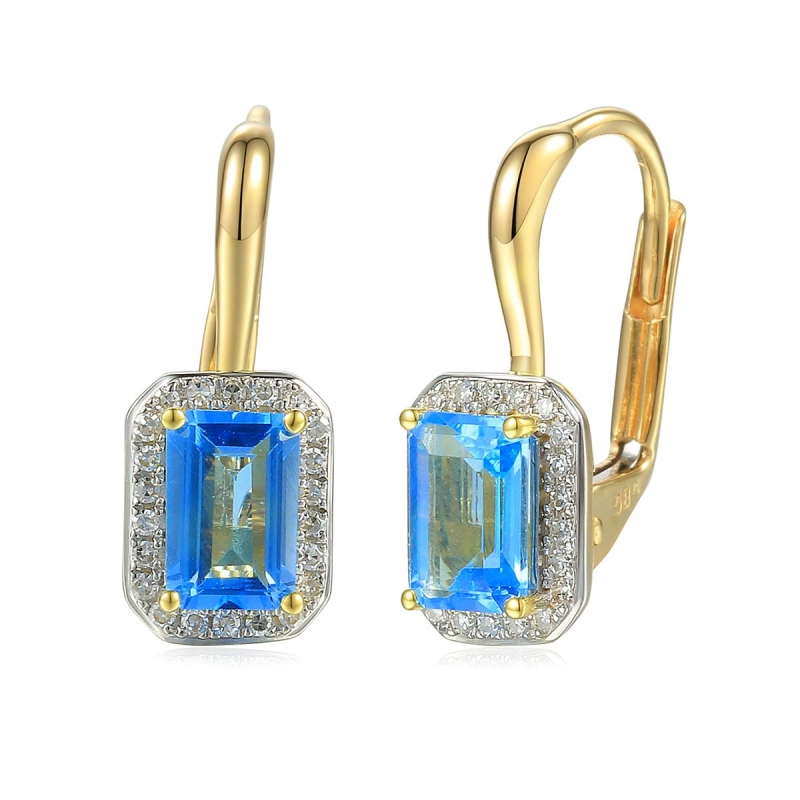 Kolczyki z żółtego złota - wiszące z niebieskimi topazami i diamentami - 1,45ct (E62904 Y P M BT) - zdjęcie: 1