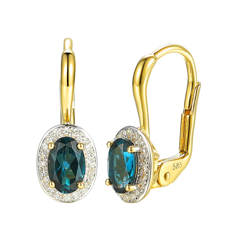 Kolczyki z żółtego złota z london blue topazami i diamentami -1,07ct - patentka (E62898 Y P M LBT) - zdjęcie: 1