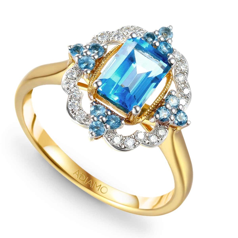 Pierścionek z niebieskimi topazami i diamentami (R71858 Y BT): 10 - zdjęcie: 1