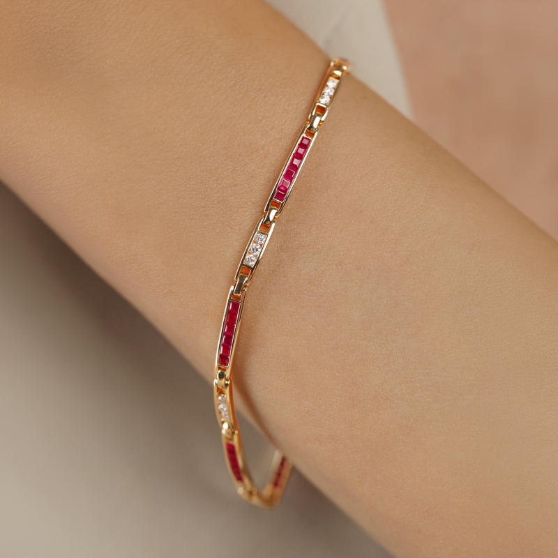 Bransoletka z rubinami i diamentami (B01925 Y RU) - zdjęcie: 2