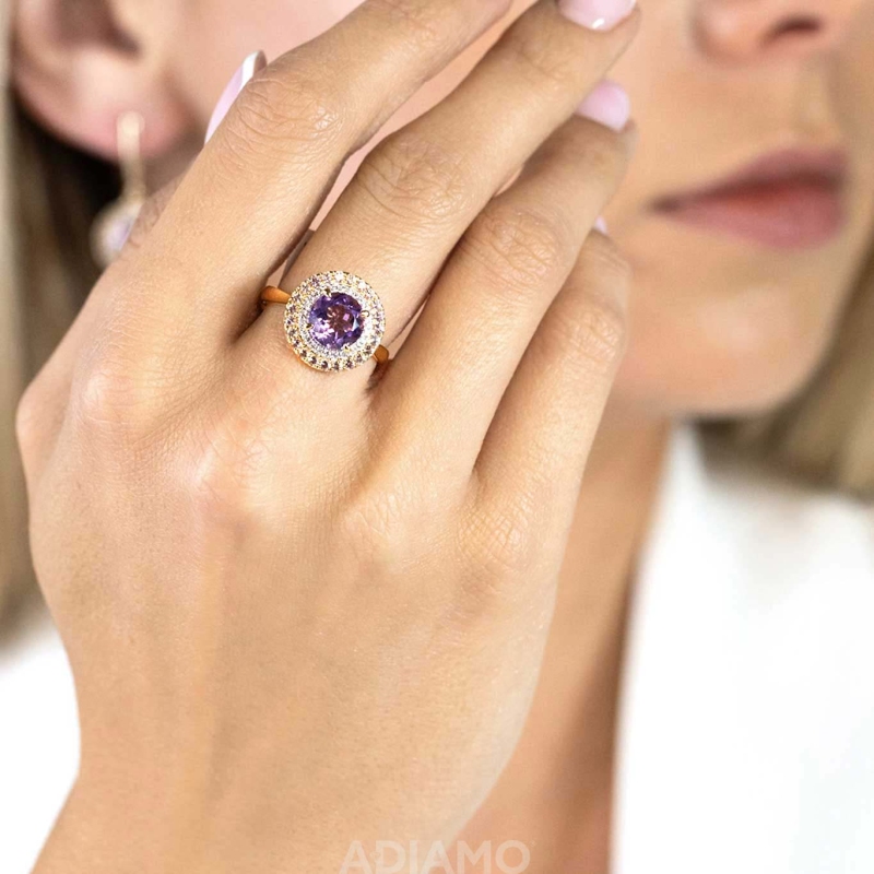 Pierścionek z ametystami i diamentami (R88806 Y AM) - zdjęcie: 2