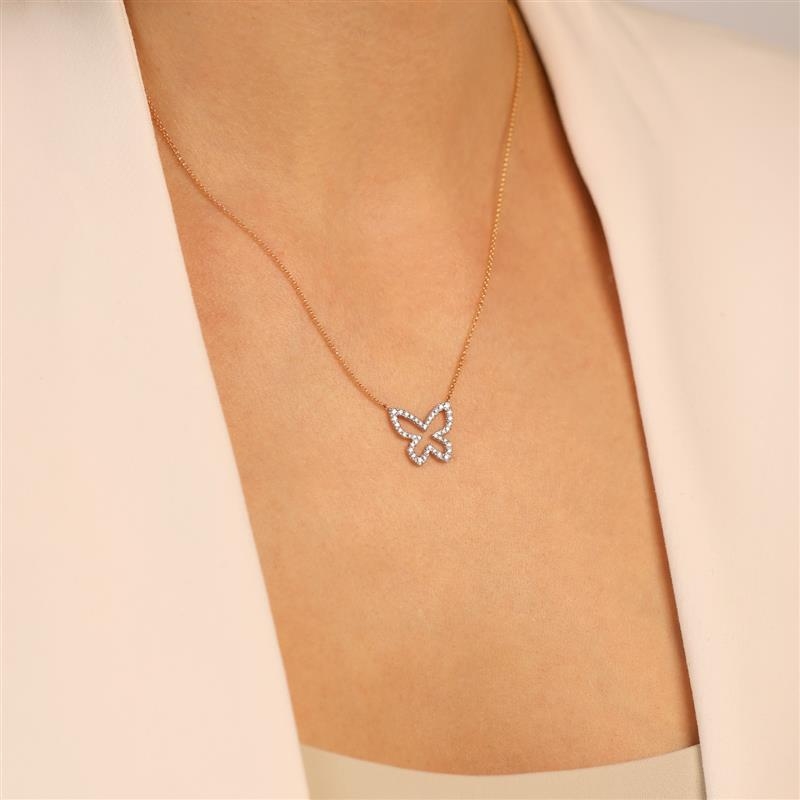 Naszyjnik motyl z diamentami (N12068 Y G) - zdjęcie: 2