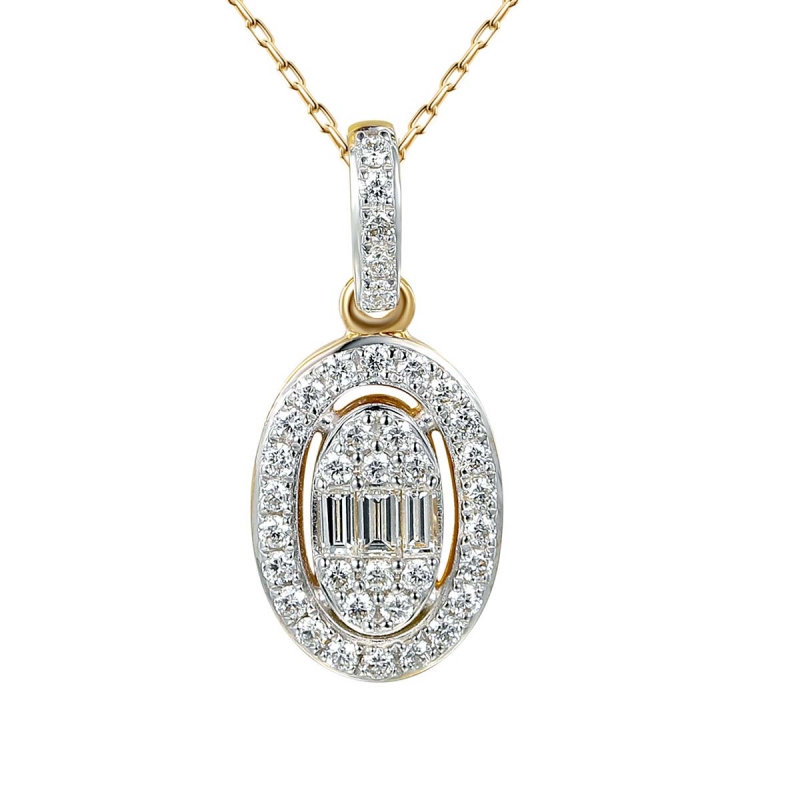 Zawieszka owalna z żółtego złota z diamentami w szlifie bagietowym - 0,34 ct (P85658 Y) - zdjęcie: 1