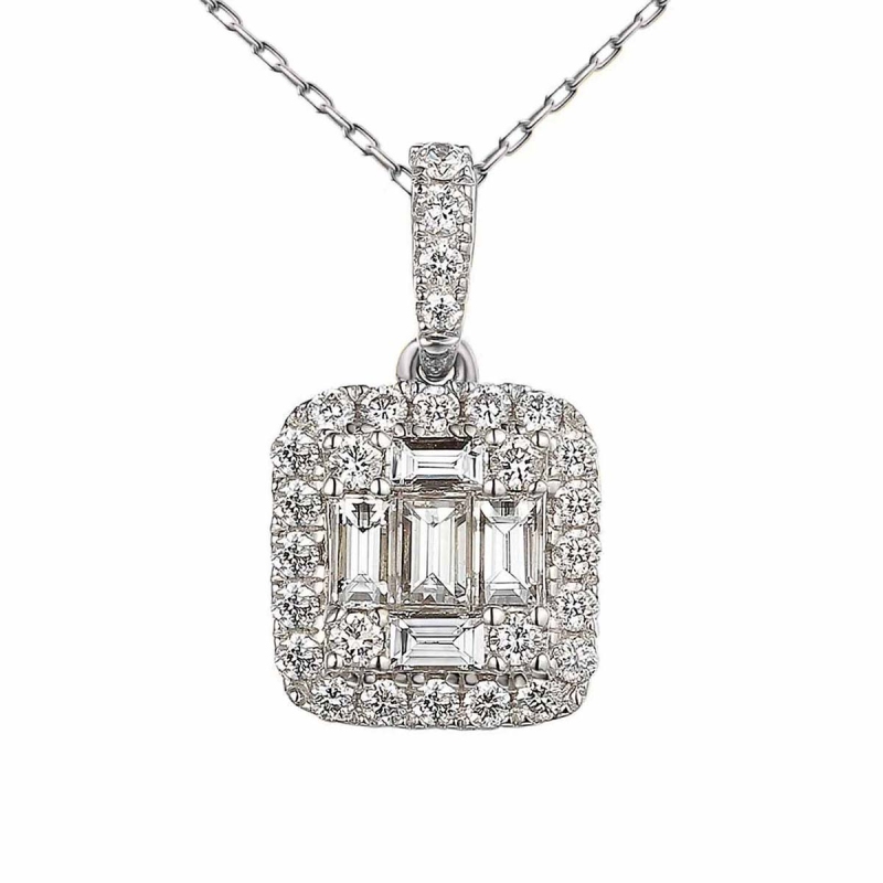 Zawieszka z białego złota z diamentami w szlifie bagietowym i okrągłym (P58325 W) - zdjęcie: 1