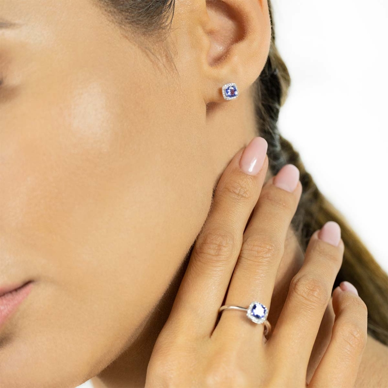 Kolczyki z tanzanitami i diamentami (E58266 W S T) - zdjęcie: 2