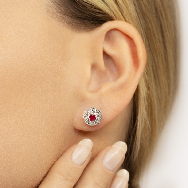 Kolczyki z rubinami i diamentami (E94939 Y S RU) - zdjęcie: 2