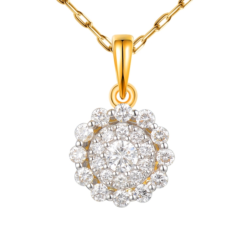 Zawieszka z żółtego złota z diamentami - kwiat (P83225 Y) - zdjęcie: 1