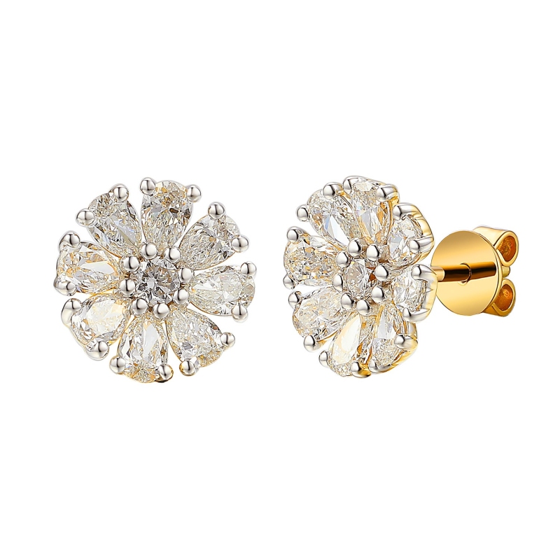 Kolczyki z żółtego złota z diamentami laboratoryjnymi w szlifie gruszkowym - 1,63ct - sztyft (E102657 Y S LGD 0,12ct) - zdjęcie: 1
