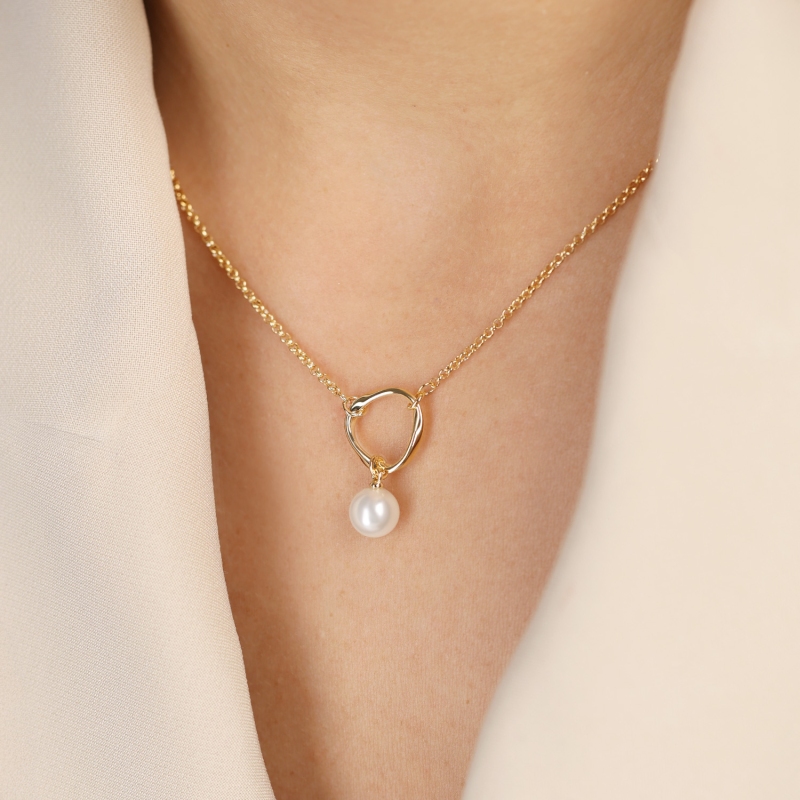 Naszyjnik srebrny pozłacany z perłą (N12640 Y PL 925) - zdjęcie: 2