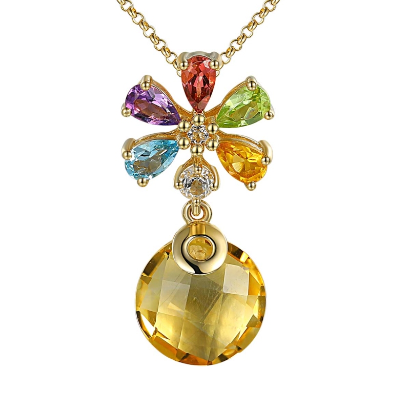 Naszyjnik z żółtego złota z kolorowymi kamieniami naturalnymi - 5,36 ct (N10790 Y) - zdjęcie: 1