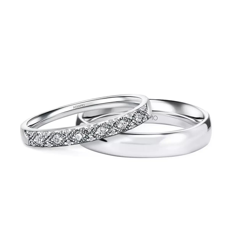 Obrączki ślubne, białe złoto, diamenty, 2,5mm i 4mm: 9, 25 - zdjęcie: 1