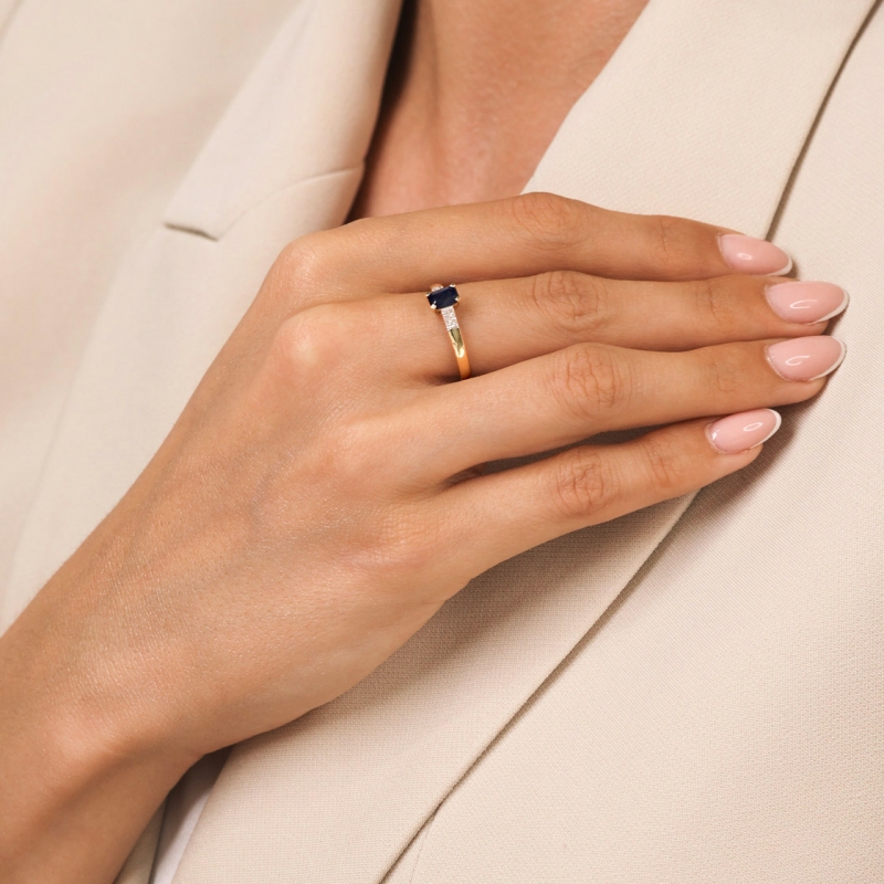 Pierścionek z szafirem i diamentami (R84147 Y SA): 16 - zdjęcie: 4