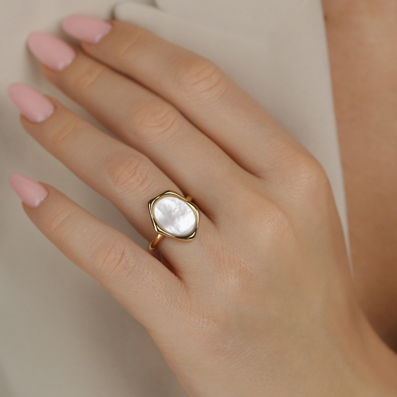 Pierścionek srebrny pozłacany z masą perłową (R100867 Y WMP 925): 13 - zdjęcie: 2