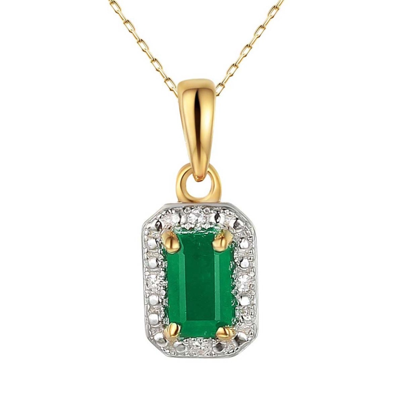Zawieszka z żółtego złota ze szmaragdem w szlifie emerald i diamentami (P69346 Y EM) - zdjęcie: 1