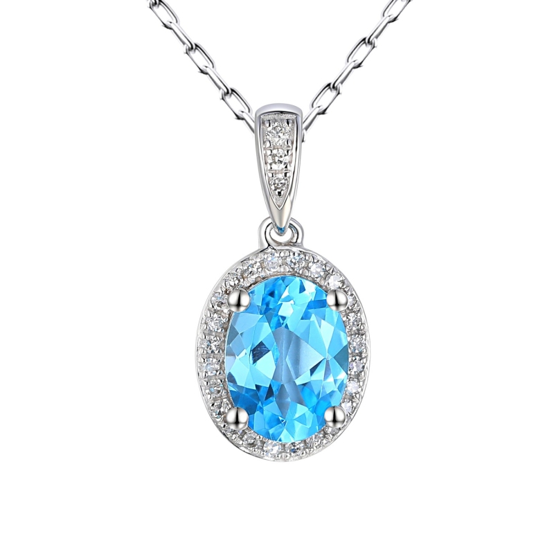 Zawieszka z niebieskim topazem i diamentami (P78031 W BT) - zdjęcie: 1