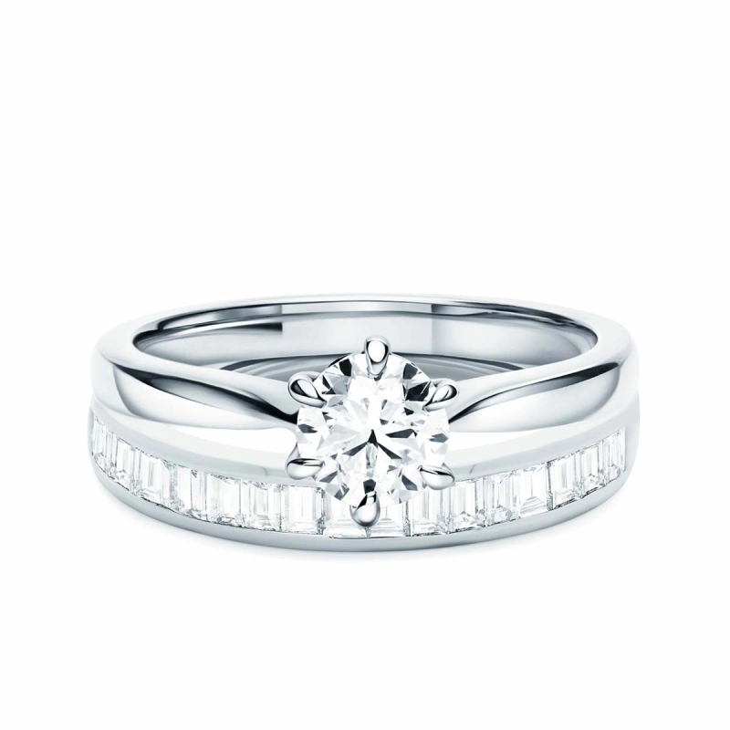 Obrączka ślubna z białego złota z diamentami laboratoryjnymi w szlifie bagietowym, 3,4 mm - 0,45ct (O-R65388 W LGD): 10 - zdjęcie: 2