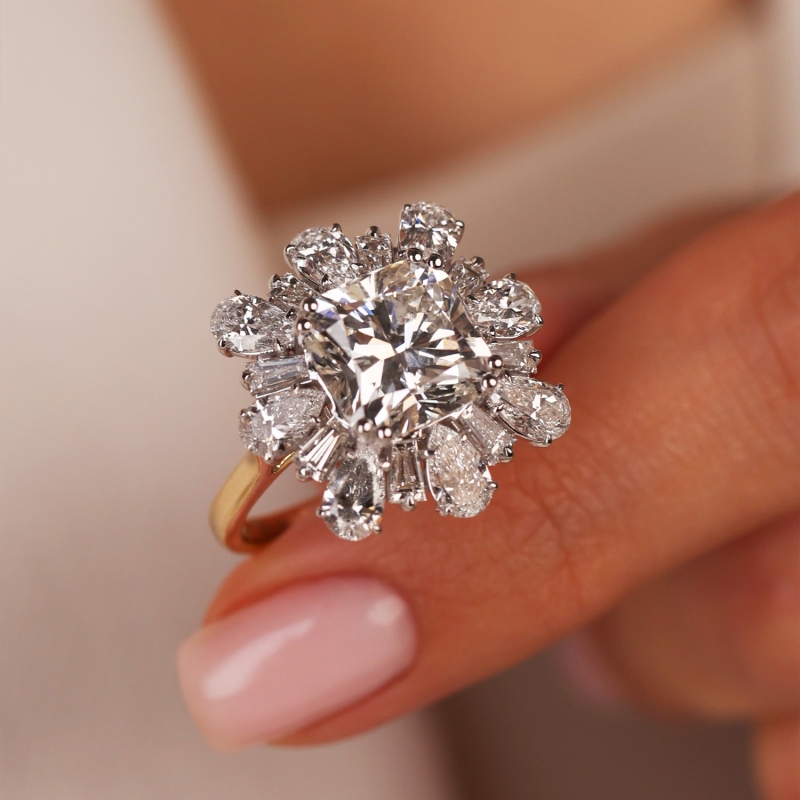 Pierścionek z dwukolorowego złota z diamentami laboratoryjnymi (R104071 YW LGD 4,19ct): 16 - zdjęcie: 5