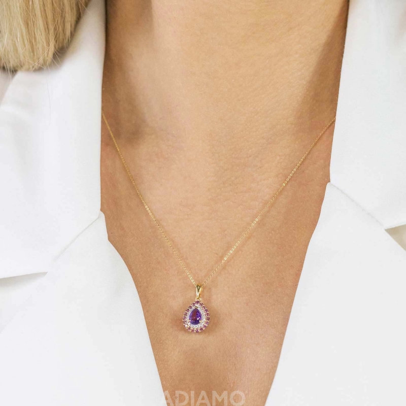 Zawieszka z ametystem, rodolitami i diamentami (P90190 Y AM) - zdjęcie: 2