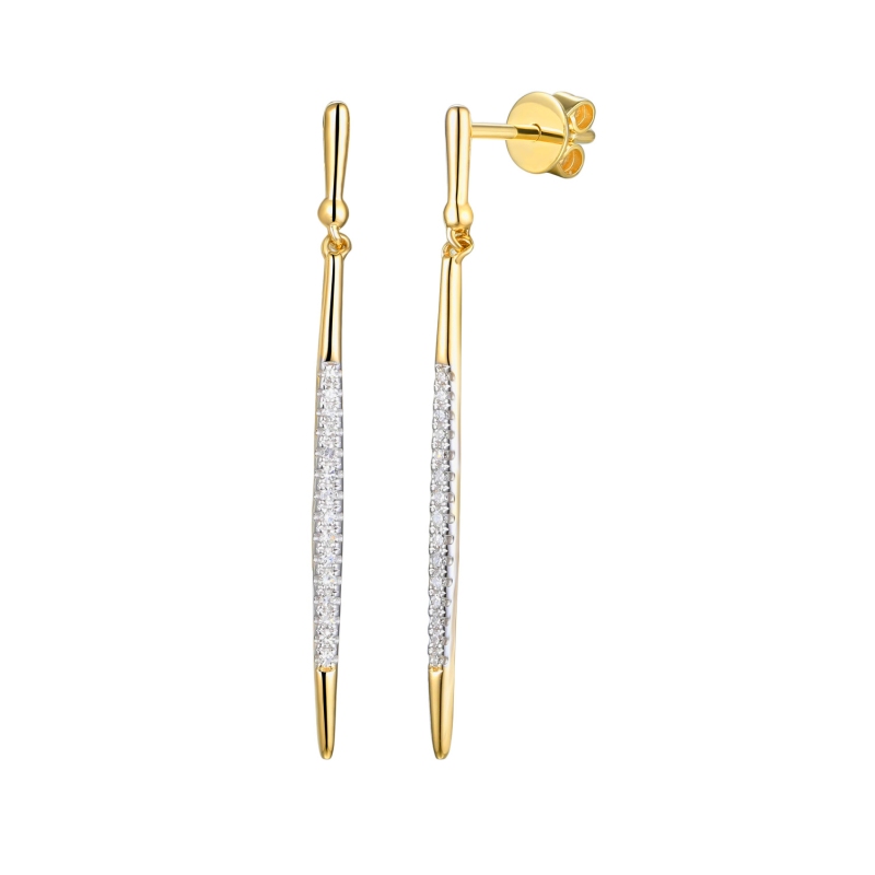 Kolczyki wiszące z żółtego złota z diamentami - 0,11 ct - sztyft (E99054 Y S) - zdjęcie: 1