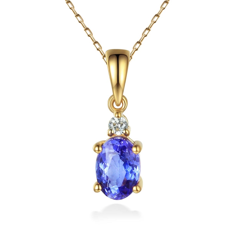 Zawieszka z żółtego złota z tanzanitem i diamentem - 0,70 ct (P37303 Y T) - zdjęcie: 1
