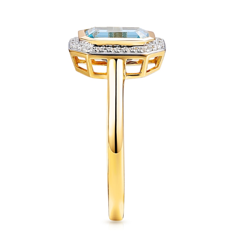 Pierścionek z niebieskim topazem w szlifie emerald i diamentami (R97349 Y BT): 10 - zdjęcie: 3