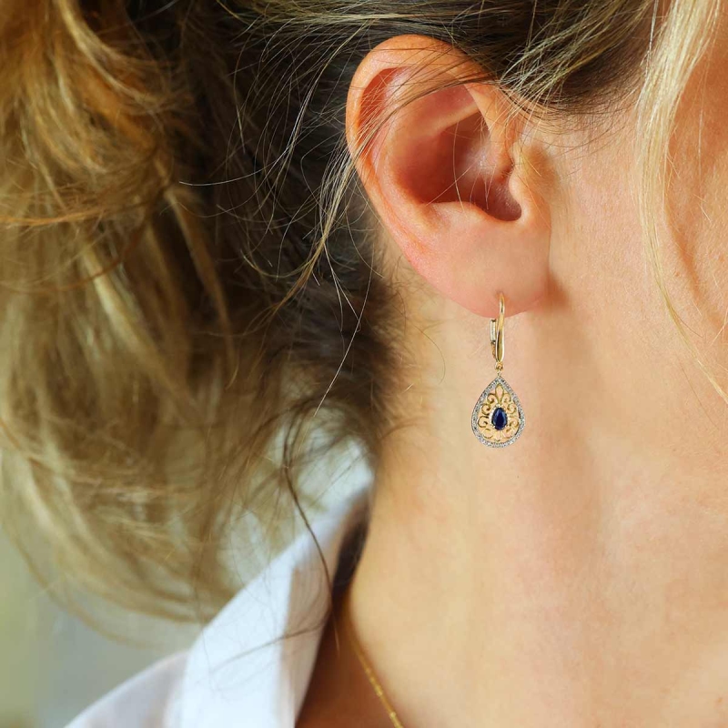 Kolczyki z szafirami i diamentami (E86862 Y SA) - zdjęcie: 2