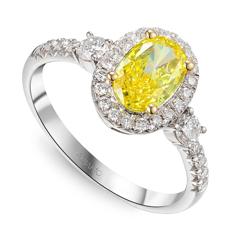 Pierścionek z białego złota z żółtym diamentem laboratoryjnym w szlifie owalnym (R102585 YW LGDY): 14 - zdjęcie: 1