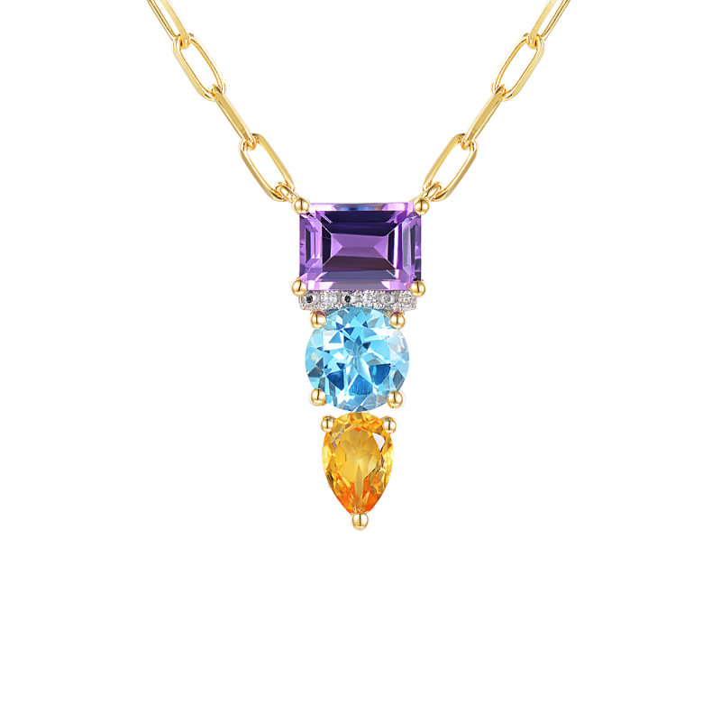 Naszyjnik z kolorowymi kamieniami i diamentami (N11771 Y) - zdjęcie: 1
