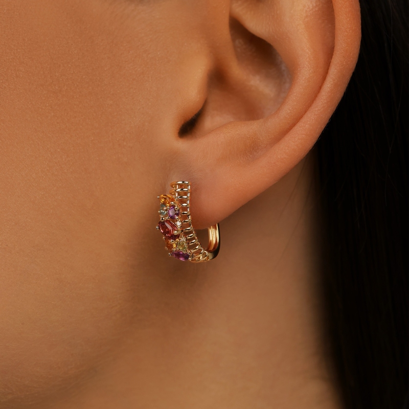 Kolczyki z kolorowymi kamieniami i diamentami (E99609 Y A AM,BT,CT,PT,PTR) - zdjęcie: 3