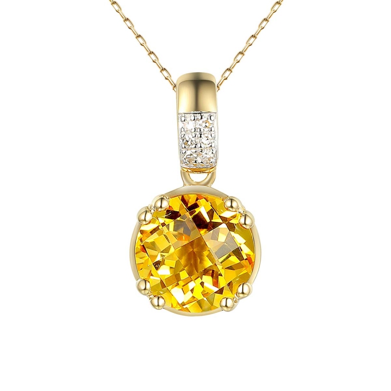 Zawieszka z żółtego złota z cytrynem w szlifie okrągłym i diamentami (P82457 Y CT) - zdjęcie: 1
