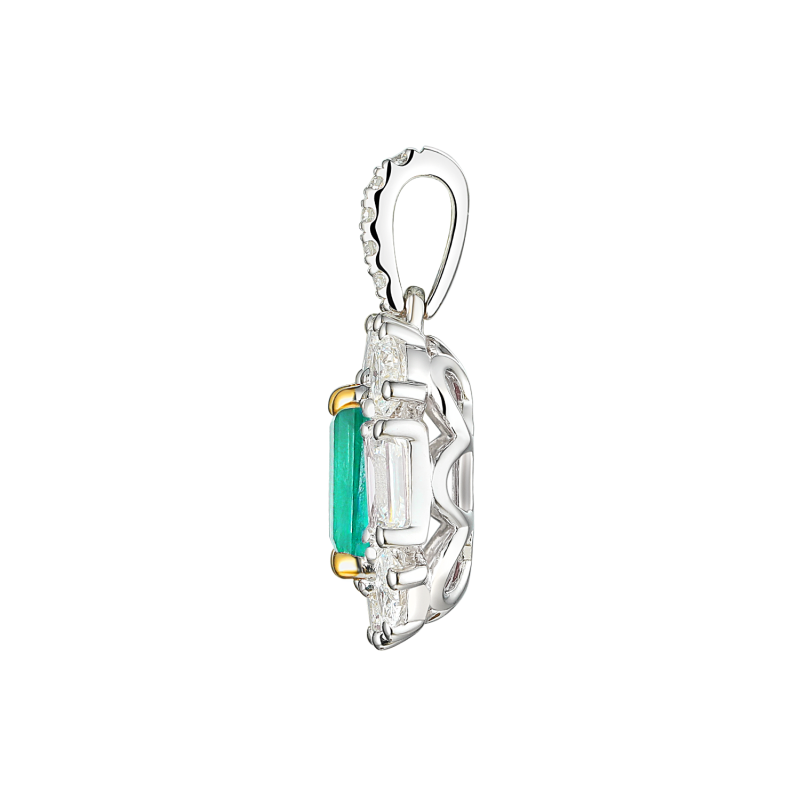 Zawieszka z dwukolorowego złota ze szmaragdem w szlifie emerald i diamentami o różnych szlifach (P102442 YW EM) - zdjęcie: 3
