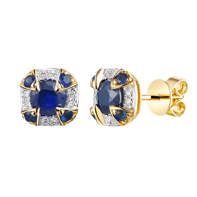 Kolczyki z żółtego złota z szafirami i diamentami - 0,92 ct (E98241 Y S SA) - zdjęcie: 1