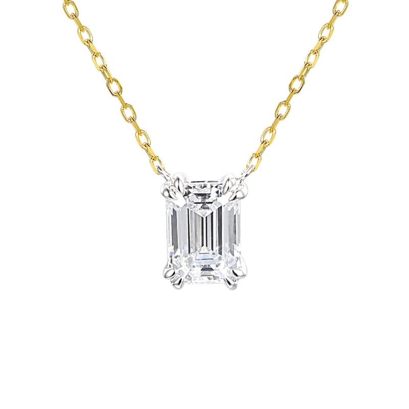 Naszyjnik z dwukolorowego złota z diamentem laboratoryjnym w szlifie szmaragdowym - 0,34 ct (N12452 YW C LGD 0,34ct) - zdjęcie: 1