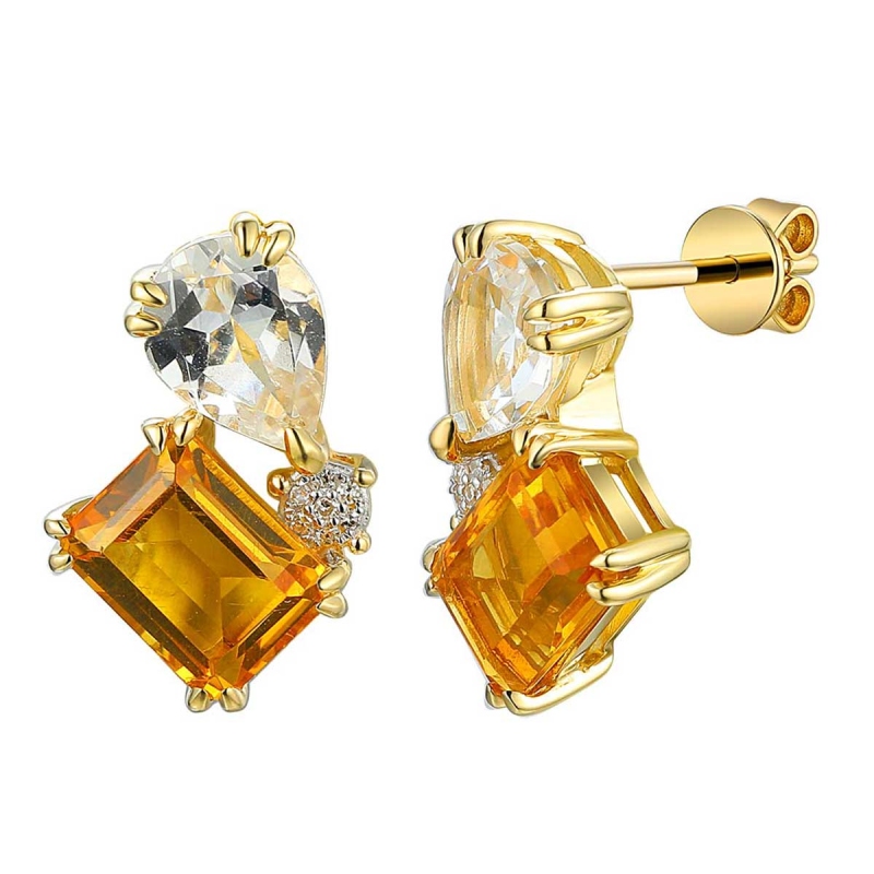 Kolczyki z cytrynami i białymi topazami oraz diamentami (E93893 Y S D CT) - zdjęcie: 1