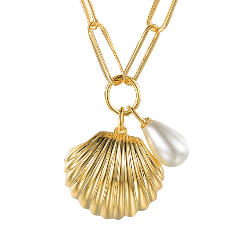 Naszyjnik srebrny pozłacany z perłą (N12645 Y PL 925) - zdjęcie: 1