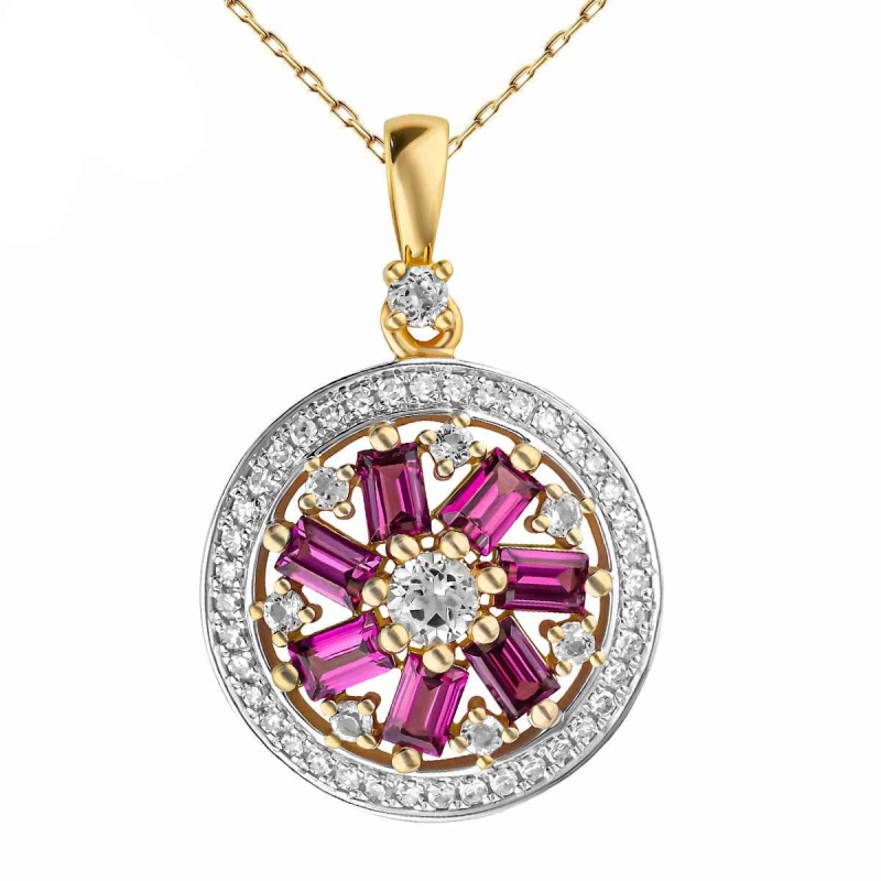 Zawieszka z rodolitami, białymi topazami i diamentami (P90385 Y RH) - zdjęcie: 1