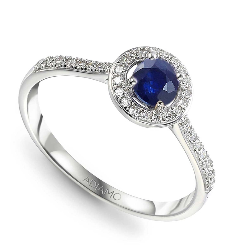 Pierścionek halo z szafirem i diamentami (R61659 W SA): 8 - zdjęcie: 1