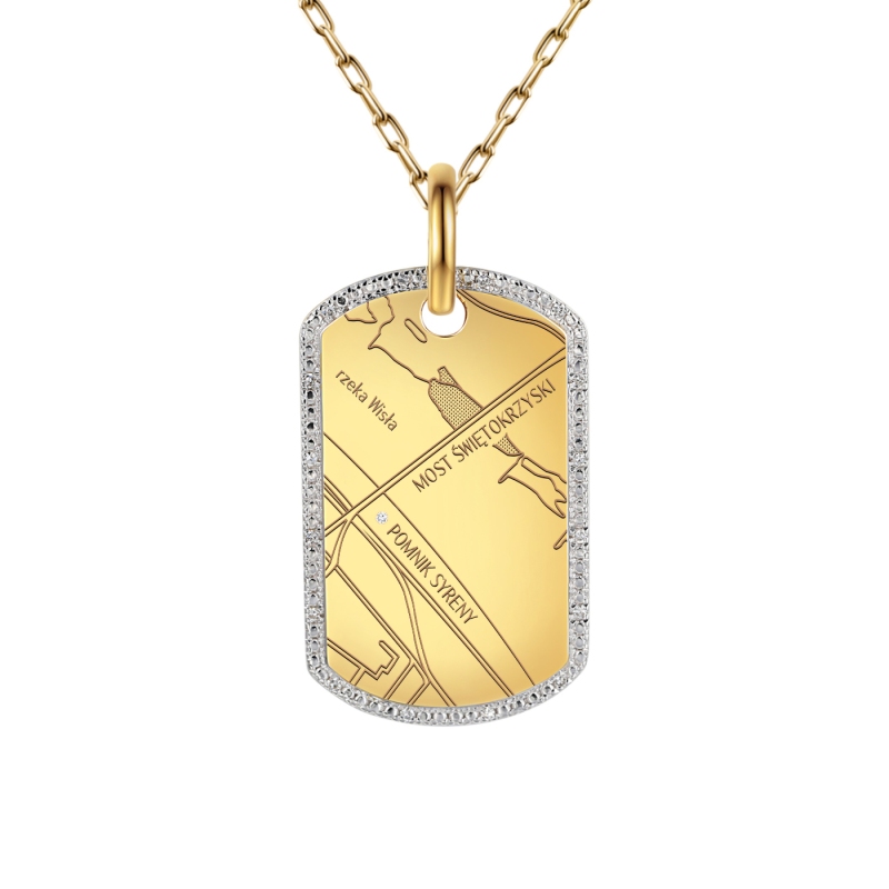 Zawieszka z żółtego złota - blaszka z diamentem i mapą Twoich diamentami (P94831 Y M) - zdjęcie: 1